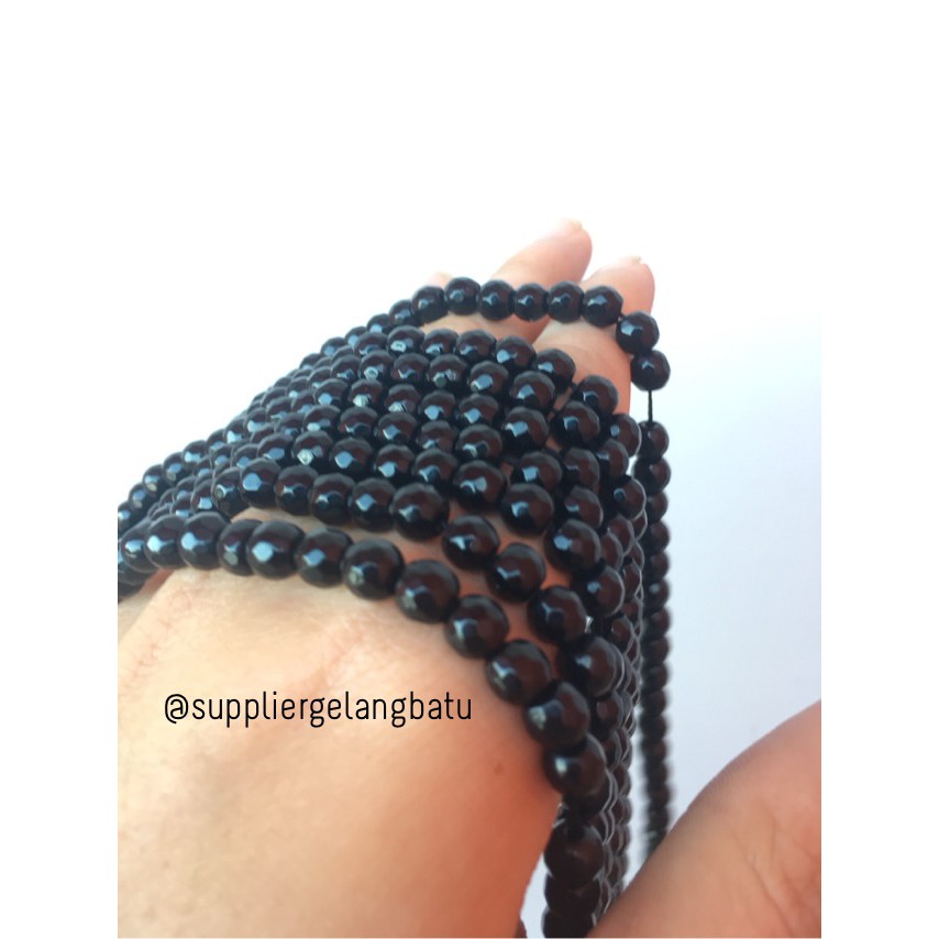 Batu black onyx FACET 6mm CUTTING bahan gelang kalung akik hitam asli aksesoris fashion perkakas