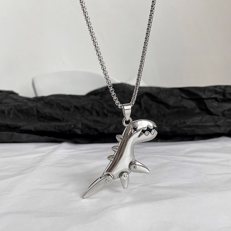 Kalung Rantai Liontin Dinosaurus Bahan Titanium Steel Untuk Pria Dan Wanita