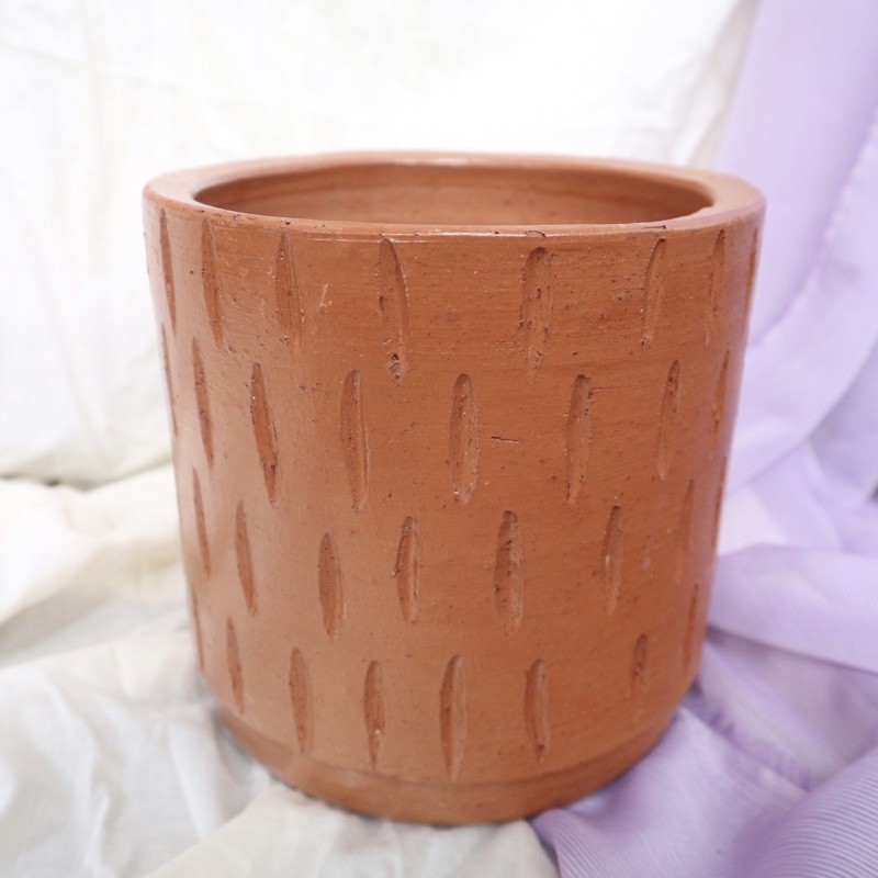 Pot Terracotta Silinder / Tabung Motif