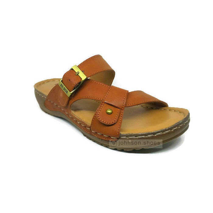 [ Johnson Shoes ] Sendal / Sandal Kulit Wanita Perempuan BE - BOB / BEBOB Yaris 004 TAN