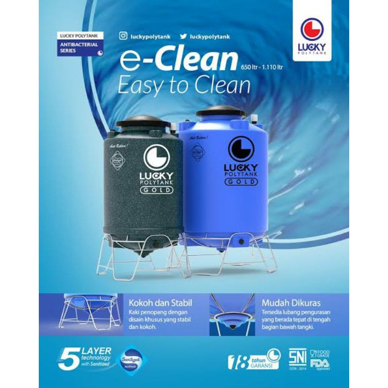Toren Air Murah Polytank Lucky E-Clean 650Liter Tangji Air kuras Murah Polytank