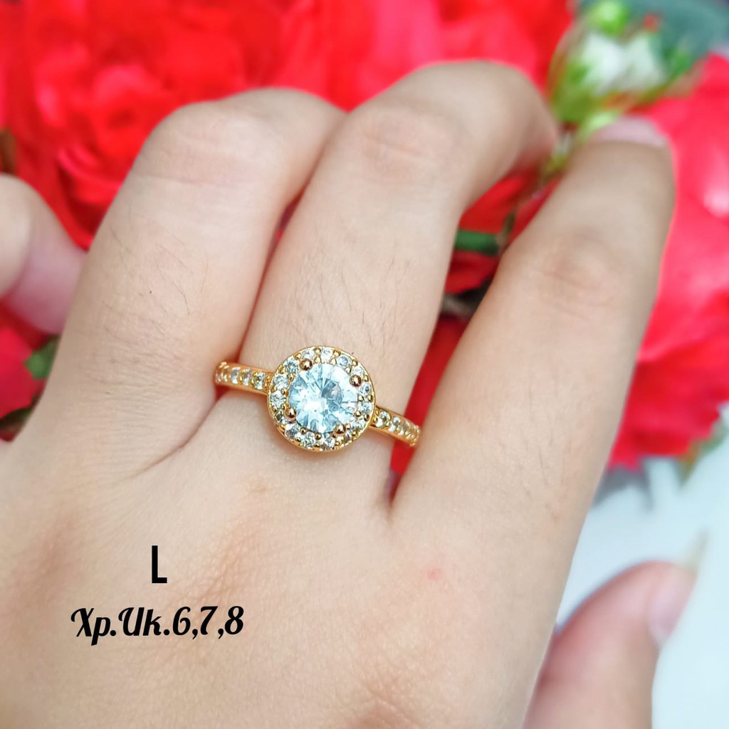 Cincin TITANIUM dewasa permata Zircon permata tngah bulet Gold&amp;Silver, tidak karat COD