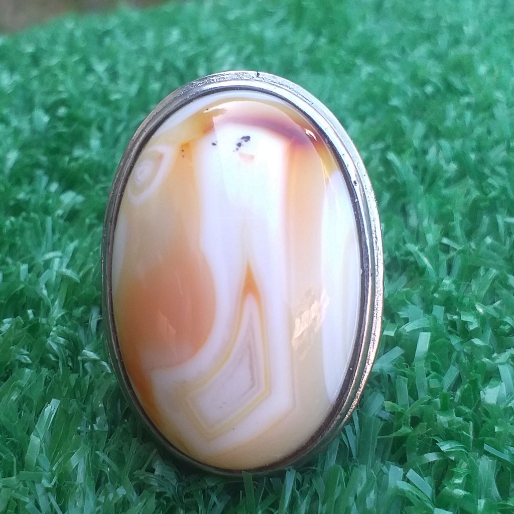 Batu Akik Natural Ginggang Motif Kantong Semar Size Jumbo Putihnya Cerah