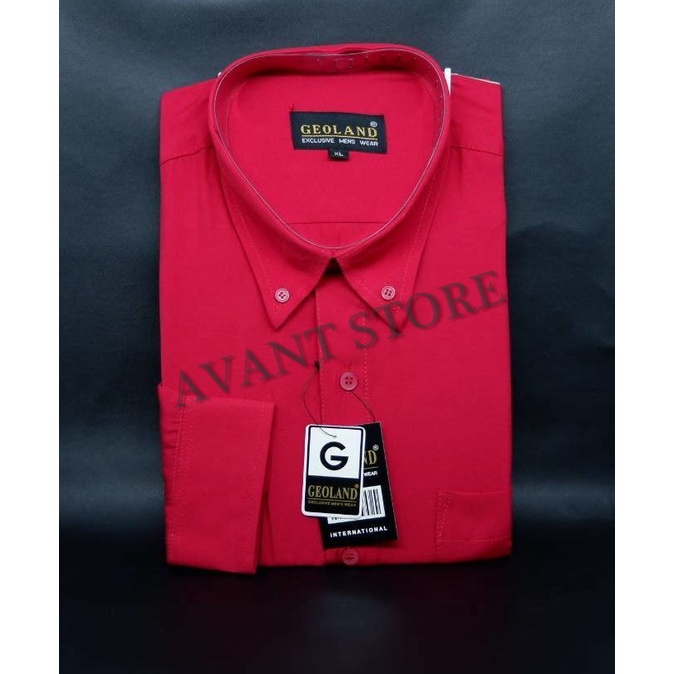 Kemeja Pria Geoland Lengan Panjang Polos Warna Merah Cabe