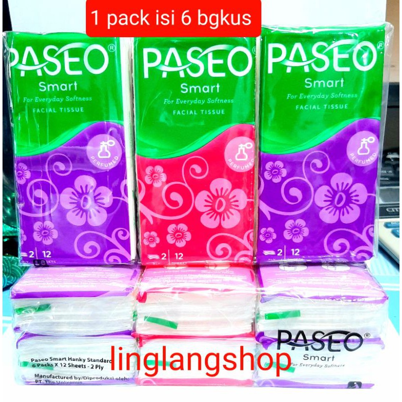 Paseo smart Tisu hanky non parfum ( 6 bgkus x12 sheet) tissue kering facial (no.156)