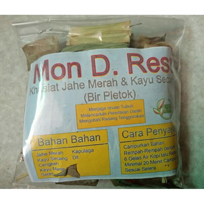 

BIR PELETOK. mon D. Rest jahe merah dan kayu secang