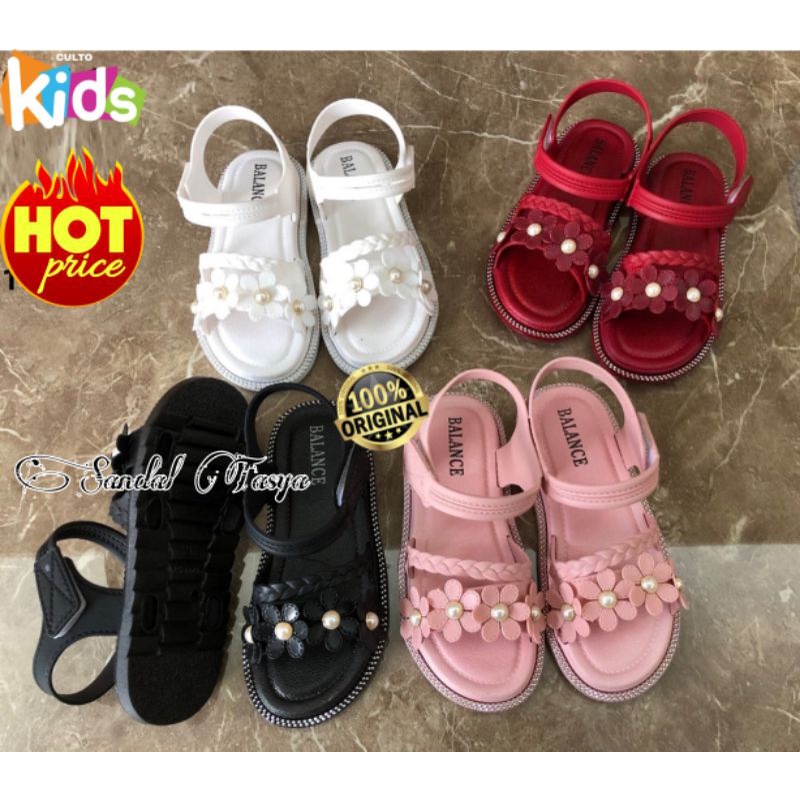 Sandal Tali Pesta Anak Perempuan Jelly Fashion Import Original Balance 6696 Bunga Mutiara Terbaru