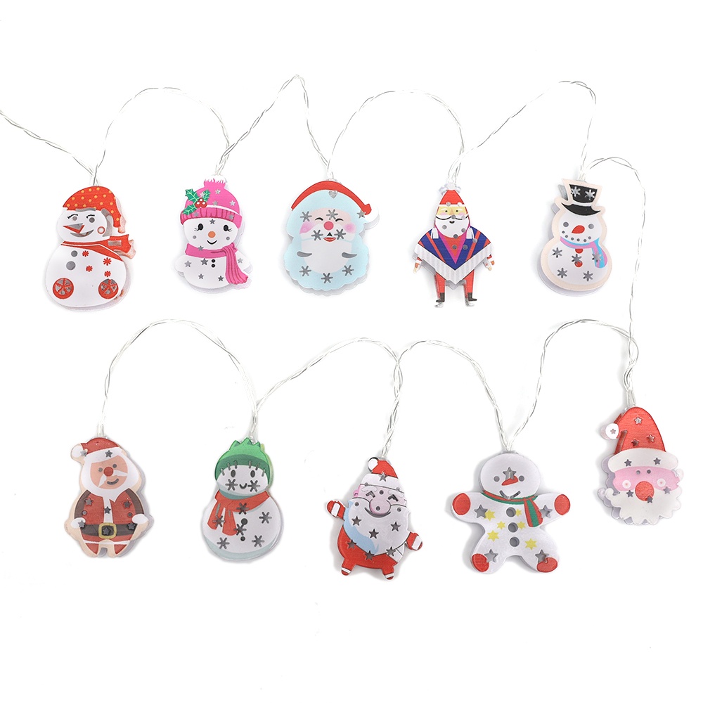 Lampu String LED Bentuk Kartun Snowman Santa Claus 3D Untuk Dekorasi Natal