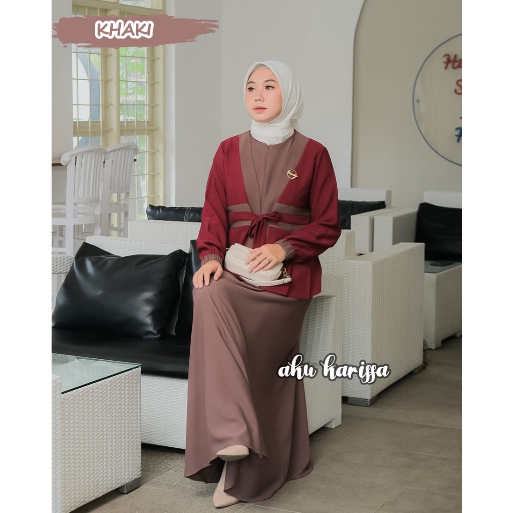 AIRA NAFIRA  RAINA dan KOTAK TRISKET aku karissa DRESS ITYCREPE POLO LINEN  terbaru setelan outer looks muslimah style modis casual syari new design