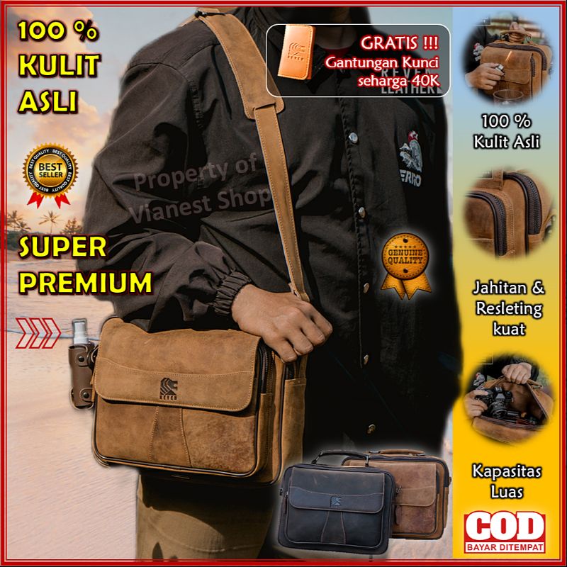 Tas Selempang Pria Kulit Asli Original Model Tas Slempang Cowok Tas Jinjing Pria Multifungsi Terbaru
