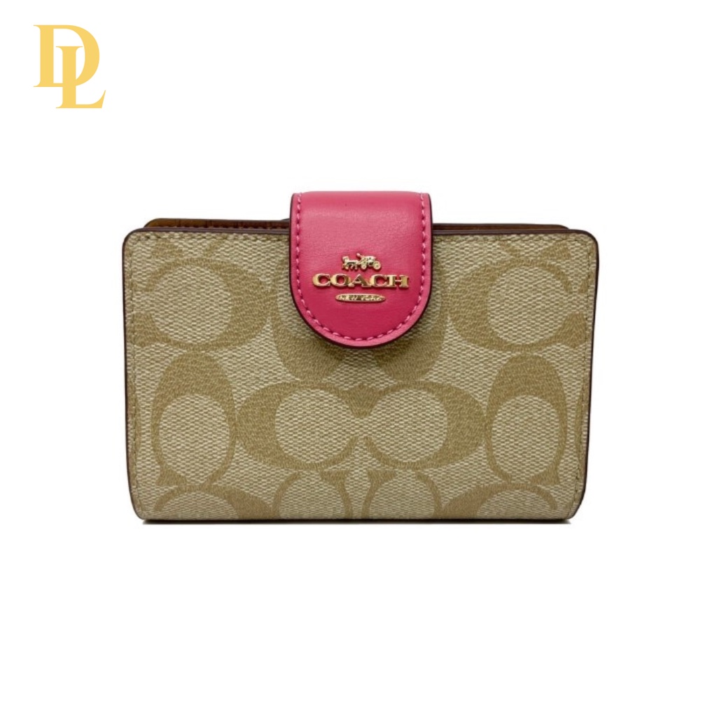 Coach Medium Corner Zip Wallet In Signature Canvas - Cream Pink (C0082)