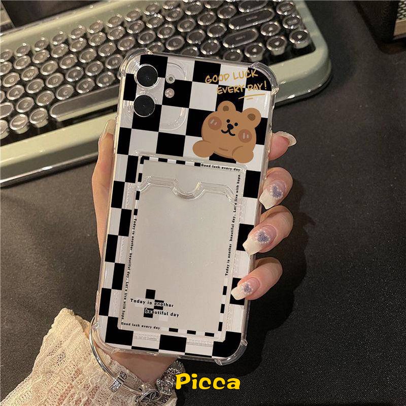 Tempat Kartu Slot Dompet Kotak-Kotak Sederhana Case Transparan Realme C25Y C30 10 Pro C21Y C11 2021 C25s 9i 5i C20 C20A C12 C11 2020 5s 5 C3 C25 Tempat Tas Kartu Beruang Kartun Soft Cover