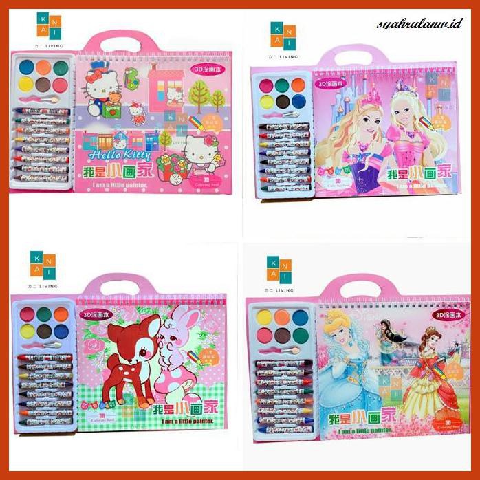 

iyabnaniam- buku gambar anak crayon set cat air kuas activity book - random -original.