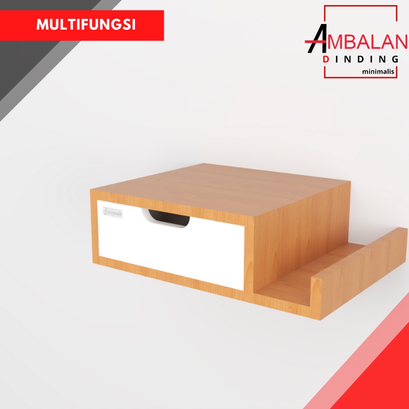 Rak Dinding Ambalan Pintu Laci Melayang/Rak 1 Laci Minimalis dari Kayu [40x30cm] tempel dinding