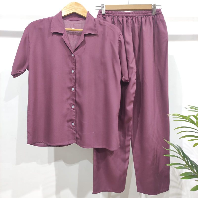 PIYAMA KANCING POLOS | PIYAMA RAYON POLOS-KCPD MAGENTA