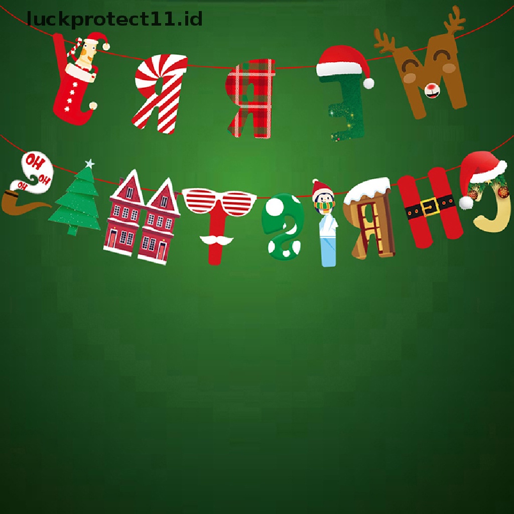 //HG&amp;ID// 1PCS Merry Christmas Banner Wall Hanging Garland Xmas Tree Pattern Bunting Flag .