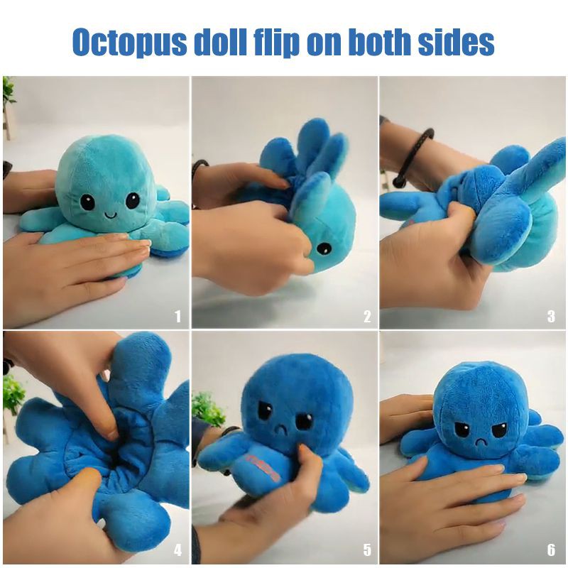 20cm Mainan Double-Sided Flip Reversible Octopus Plush Toy Marine Life Stuffed Animals Doll Boneka