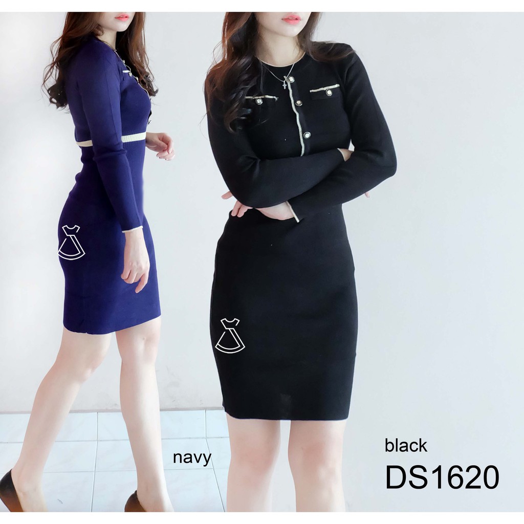 DS1620 - DRESS PARTY WANITA KNIT BUTTONS BODYCON IMPORT