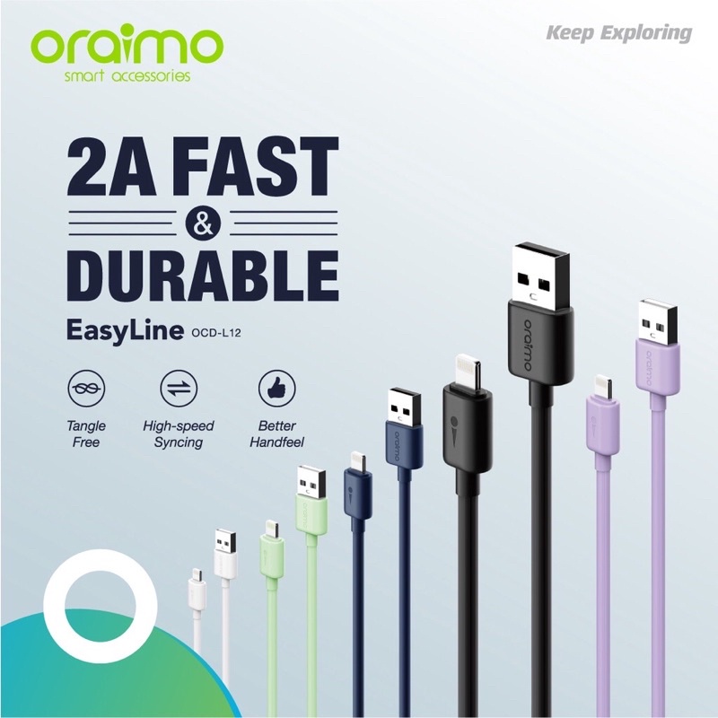 Oraimo OCD-L12 Kabel Data Iphone Lightning Cable 2A Fast &amp; Durable - Garansi 1 Tahun