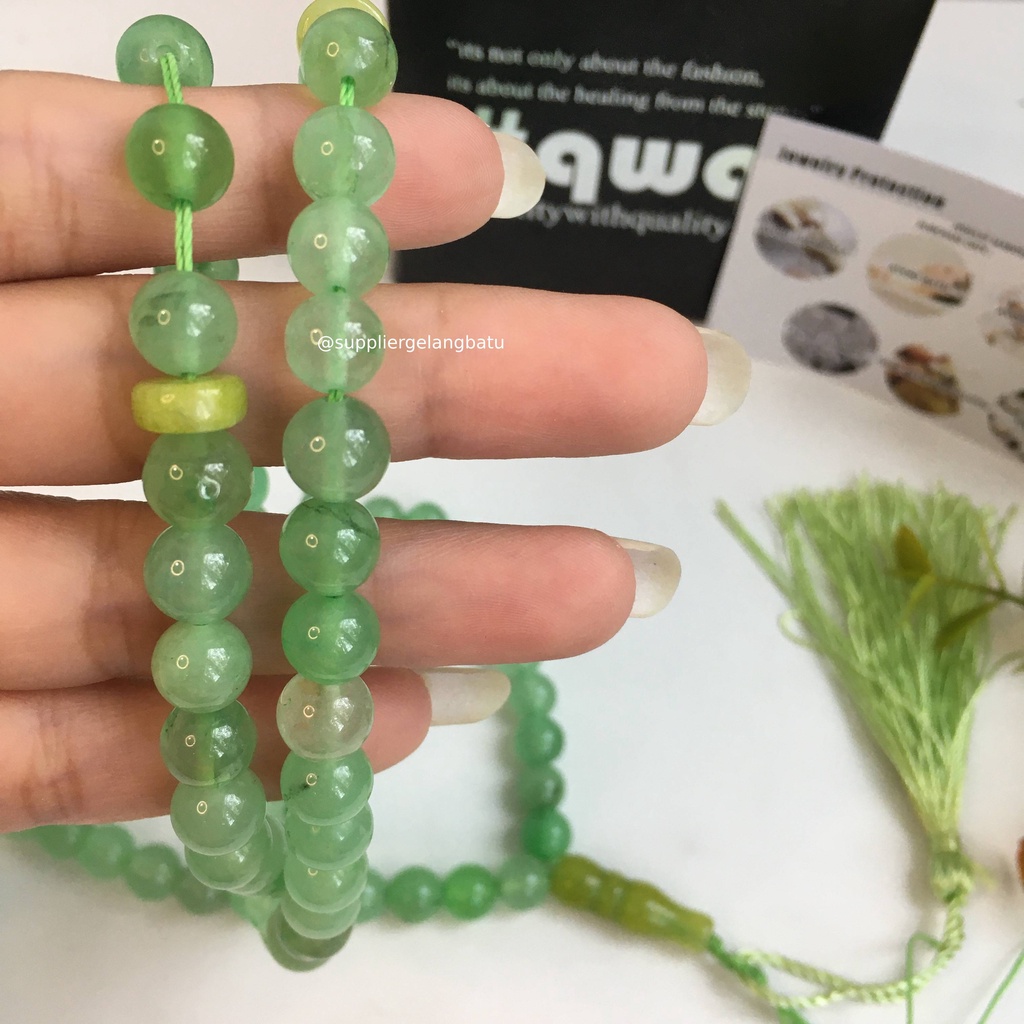 tasbih batu green quartz 99 butir premium tasbeh kuarsa hijau sehat