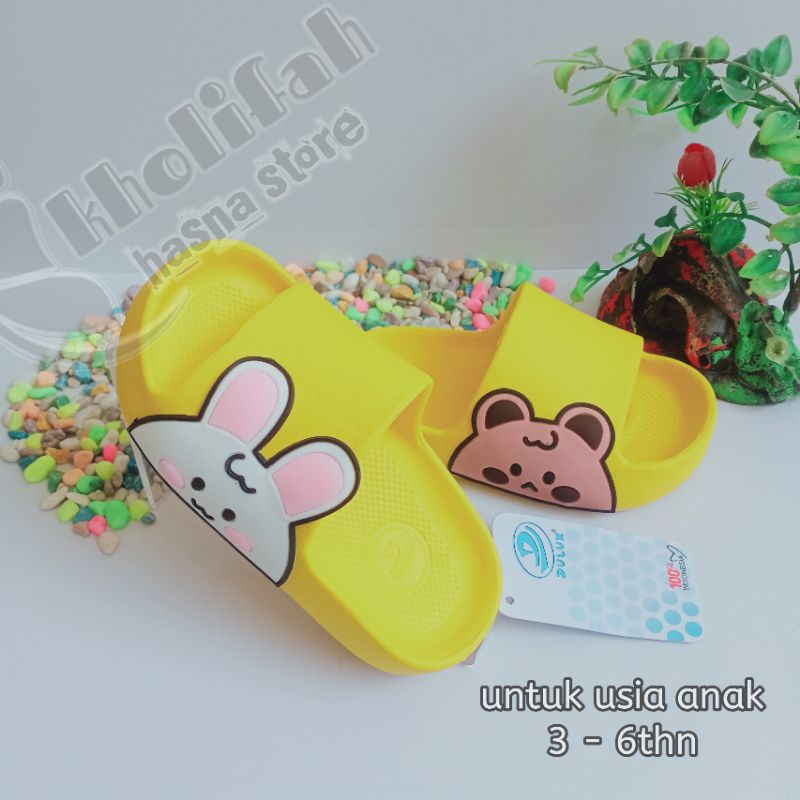 Sandal Empuk Perempuan Slop Kelinci Beruang Bts Terbaru Lucu Dulux 386D