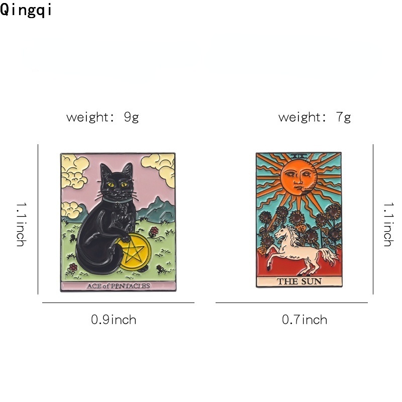 Bros Pin Enamel Bentuk Matahari Bulan Kucing Hitam Kartu Tarot Gaya Punk Untuk Aksesoris