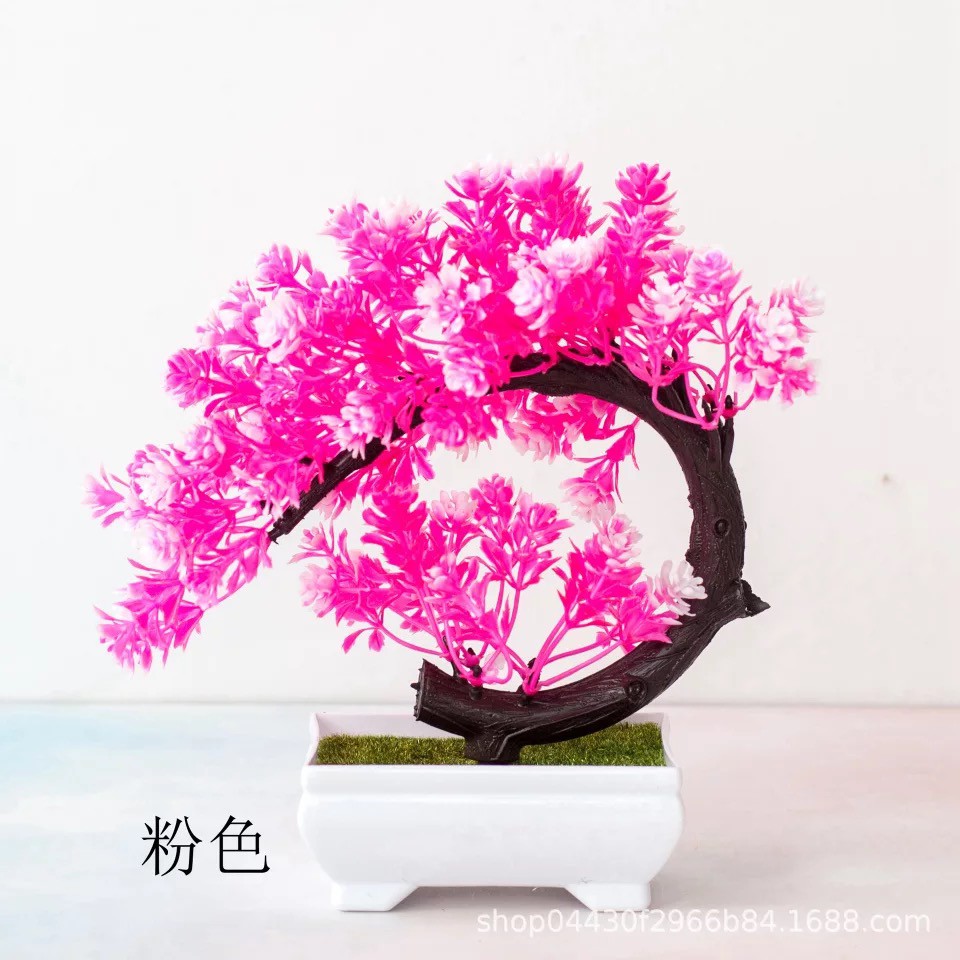 Artificial Flower Pot Bunga Plastik Pot Bunga Hiasan Pohon Buatan Dekorasi Rumah Motif Crescent-Pink