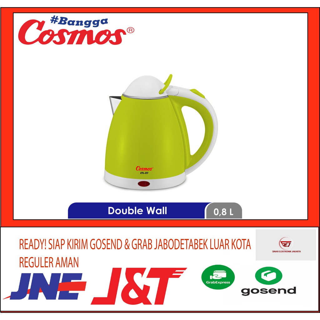 Cosmos CTL-211. Kettle Listrik 0.8L. Daleman Stainless.Baru&amp;Bergaransi Resmi