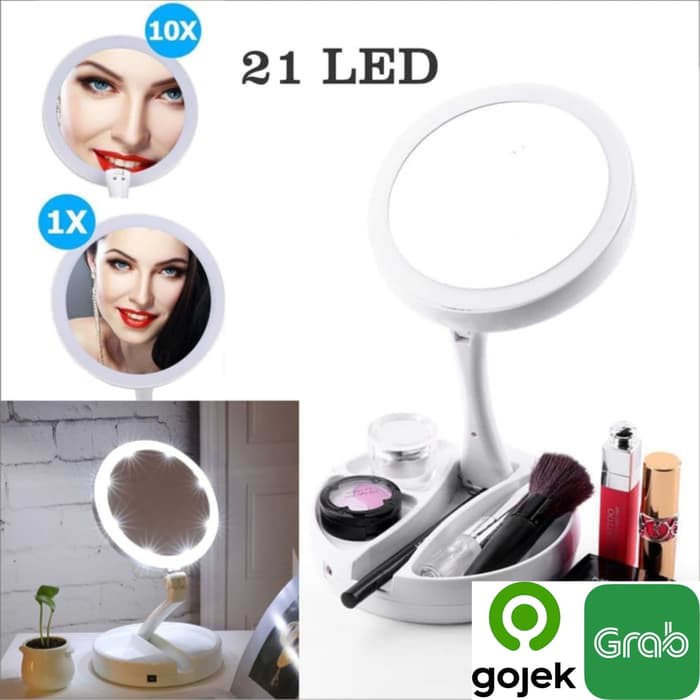 Cermin Make Up LED Pembesar Mirror Lampu Rias Kosmetik Lipat Dua Sisi