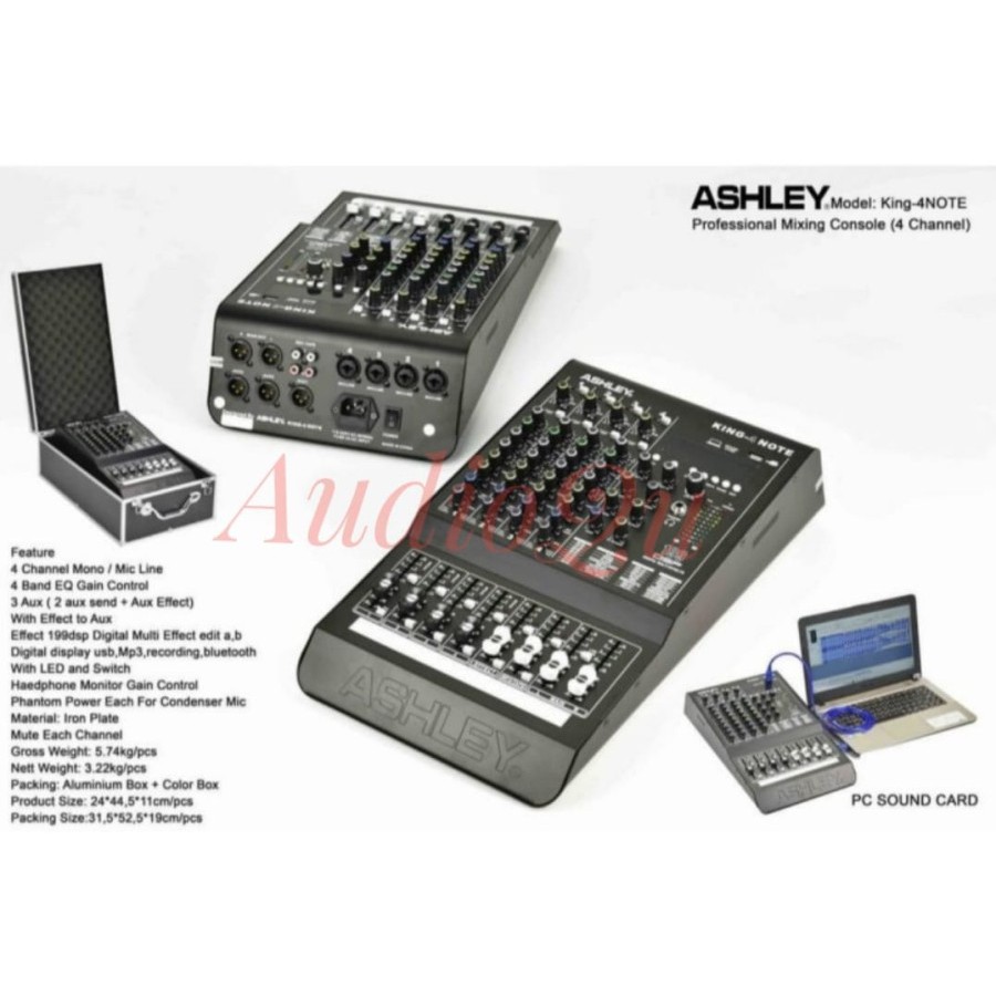 MIXER AUDIO ASHLEY KING 4 NOTE / KING4NOTE ORIGINAL USB-BT-REC-SOUND