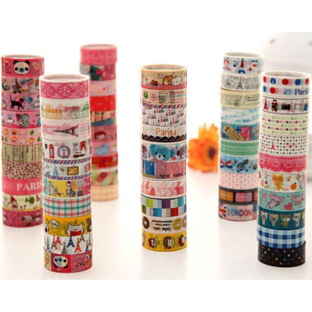 Solatip Aesthetic Isi 10 Pcs Selotip Plastik Isolai Motif Warna Warni Selotip Motif Random