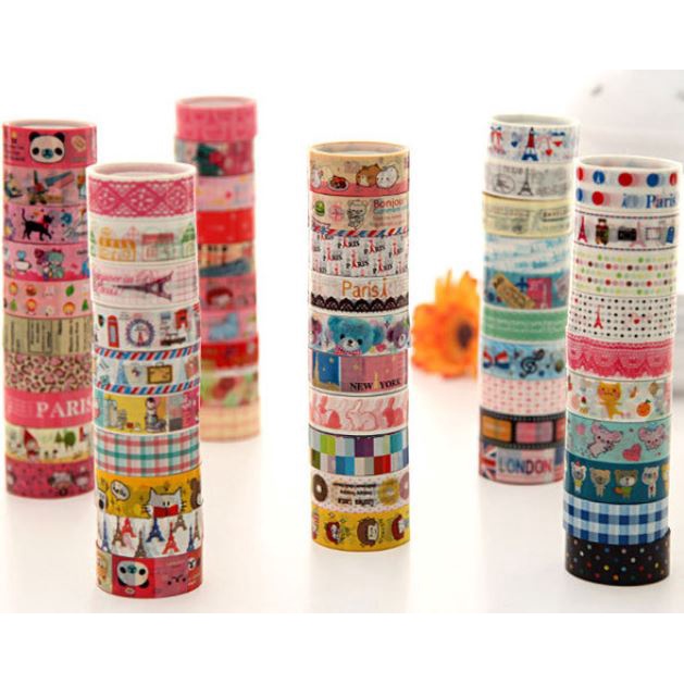 Washi Tape Motif 10pcs/Set Washi Masking Tape Lucu Selotip Solatip Isolasi Lakban Kertas DIY Planner Journal Scrapbook Diary