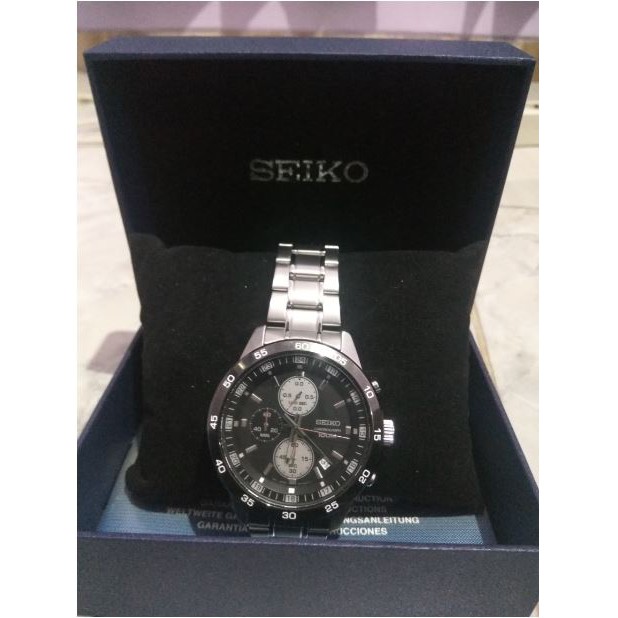 Jam Tangan Pria Seiko Quartz SKS647PI Chronograph 100M Black Bezel Original