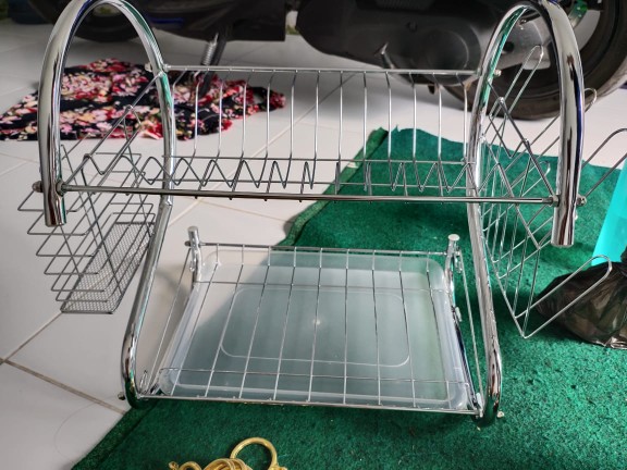 Rak Piring Stainless Minimalis 2 Susun Tingkat Peralatan Dapur Bahan Kuat