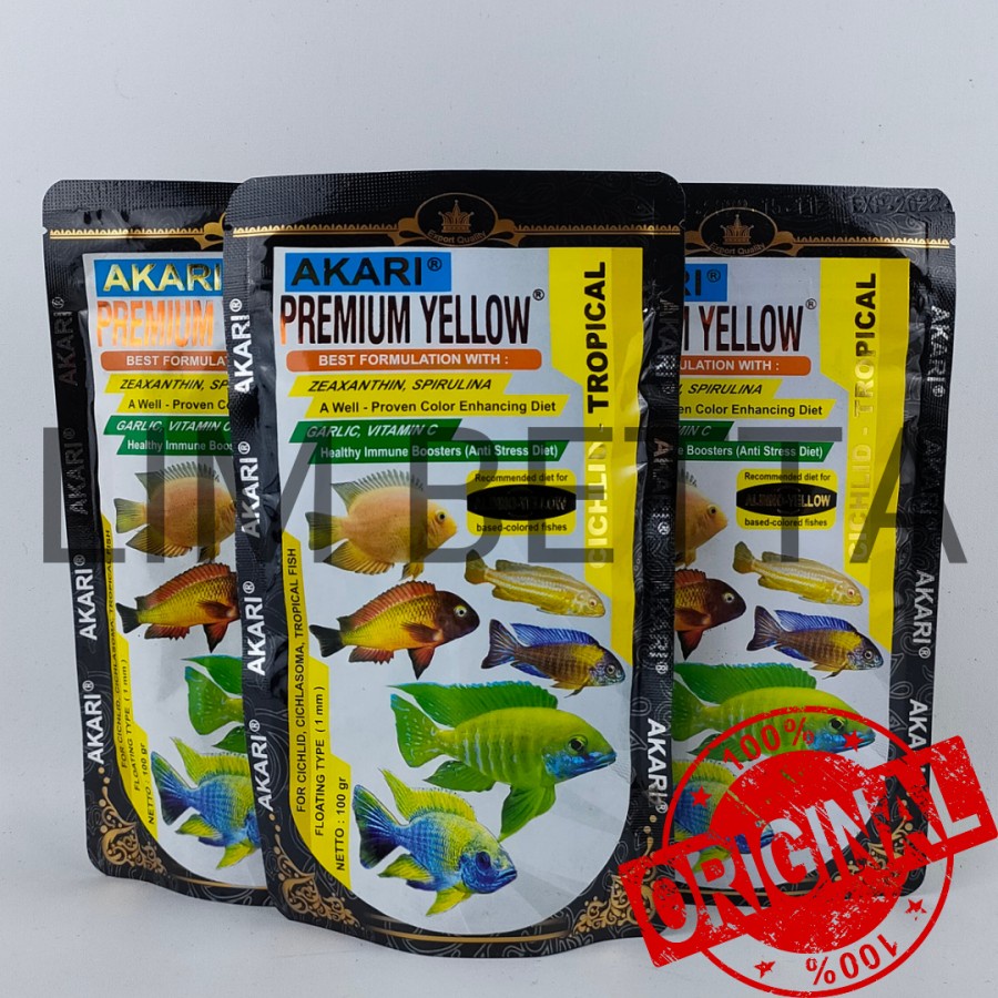 AKARI PREMIUM YELLOW CHICLID 100 GRAM / MAKANAN IKAN CHICLID