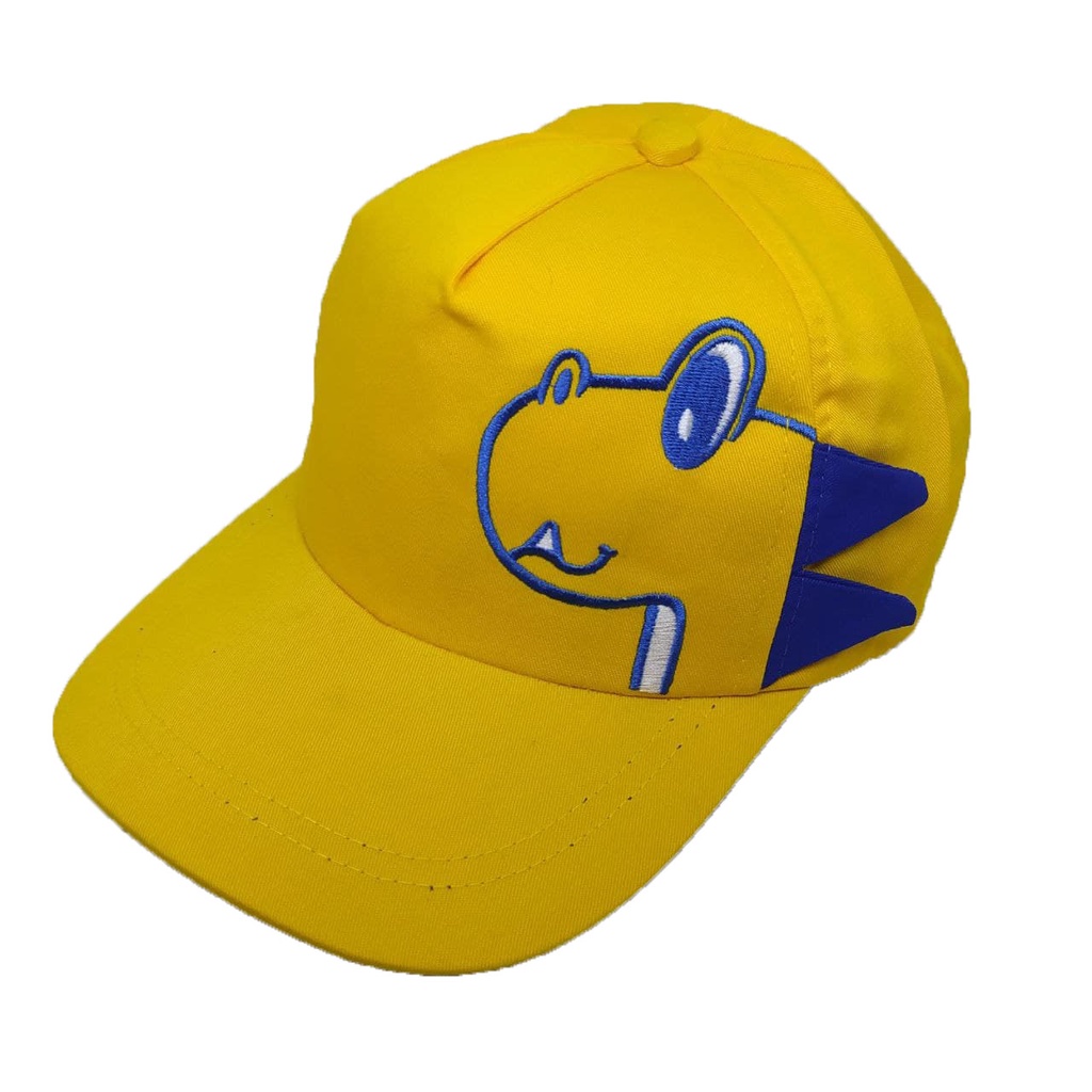TOPI ANAK DINO KARAKTER DINOSAURUS BORDIR NAMA TULISAN-KUNING