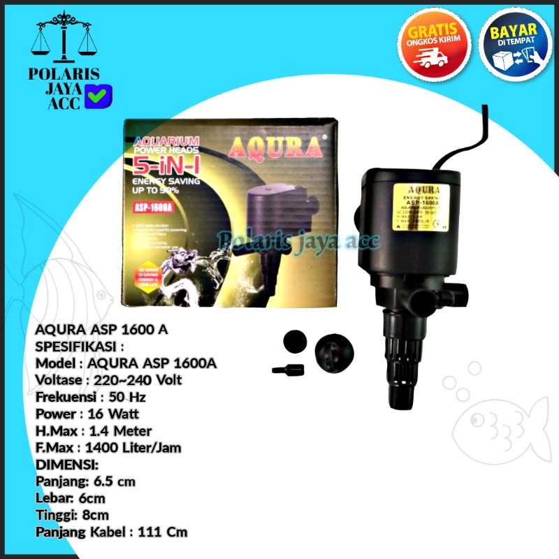 POMPA AIR CELUP AQUARIUM AQUASCAPE POWER HEAD AQURA ASP 1600A