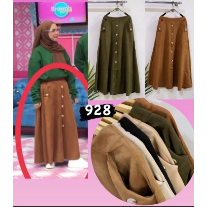 Rok suede button panjang import bkk