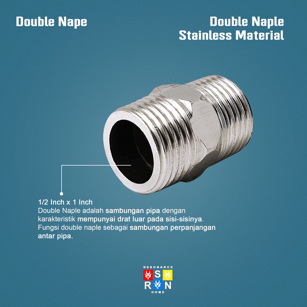 Double Nepel 1/2 Inch Drat Luar Stainless Steel 304 Resonance Home