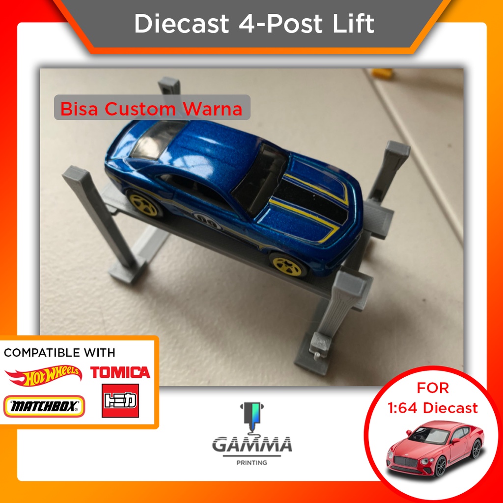 Diecast 4-Post Car Lift Hotwheels Tomica Matchbox Aksesoris 1:64