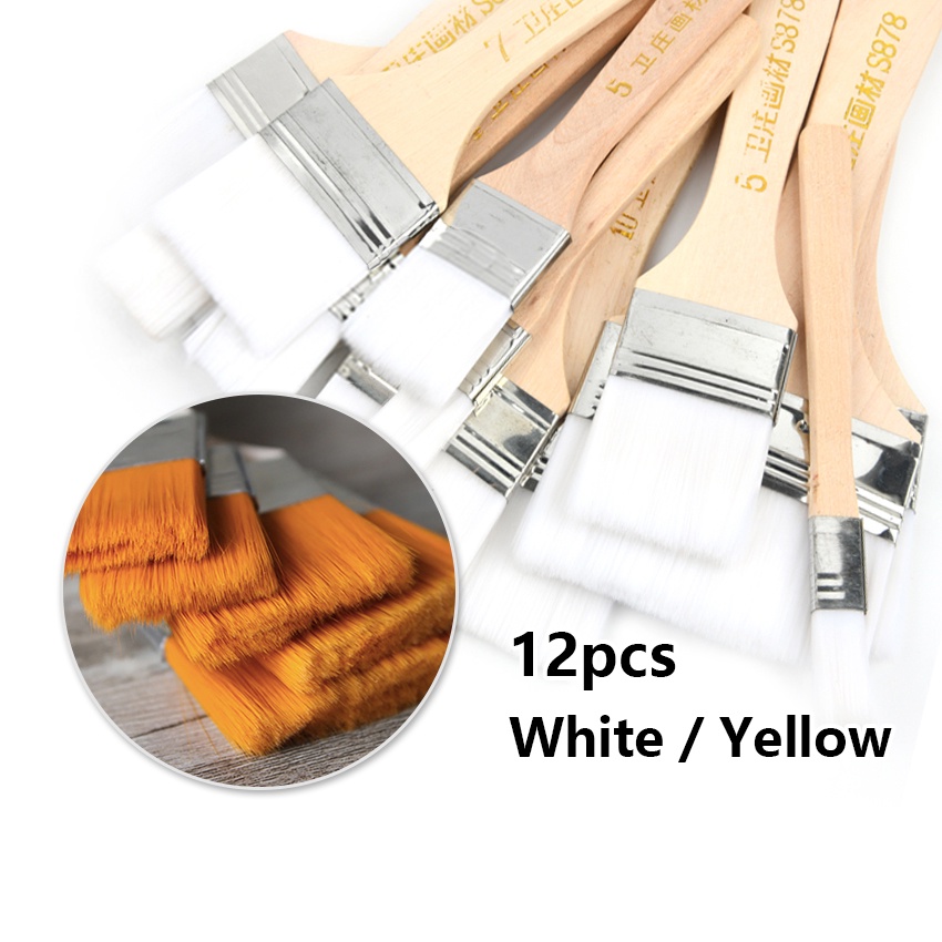 

12Pcs Kuas Lukis Besar Lebar Set - No.1 - 12 - Kuas Cat Gagang Kayu Tebal Halus - Kuas Lukis Bali Artist Nylon Flat Art Brush -Kuas Lukis Cat Air Minyak Kuas Lukis Nylon Flat