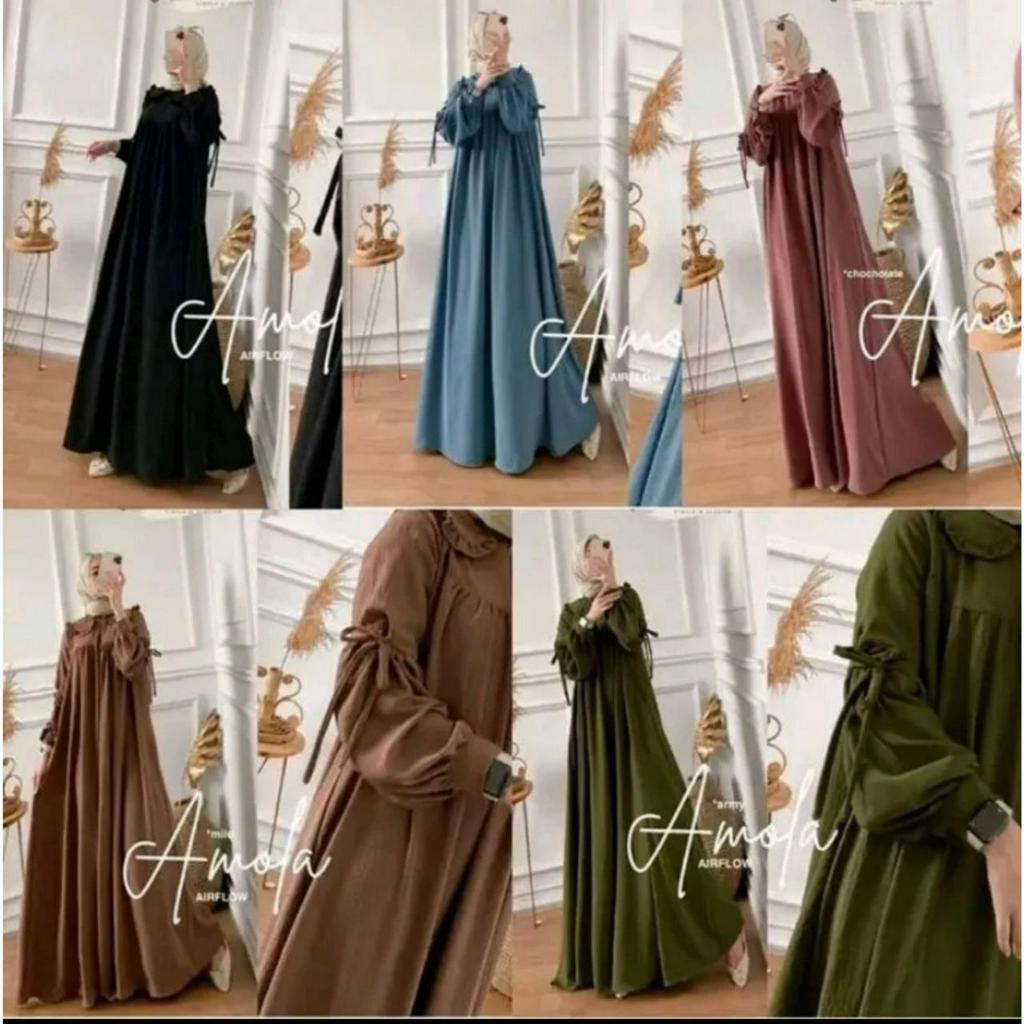 Gamis Amofa Maxi Dress Kain Crinkle Airflow Busui