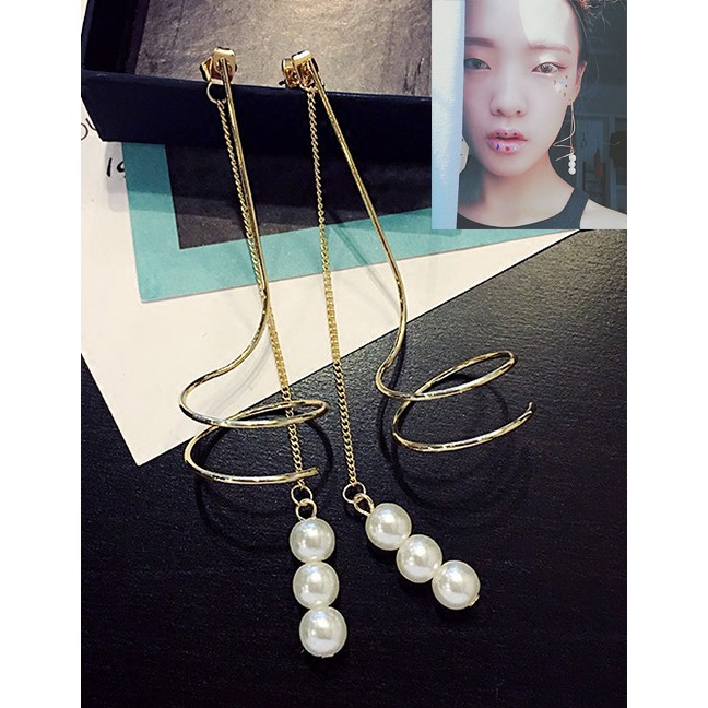 LRC Anting Tusuk Fashion Pearl Decorated Spiral Design Pure Color Earrings