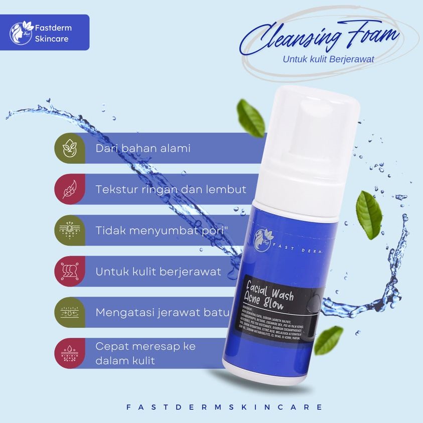 Ecer Facial Wash Fast Derm Acne Glow Foamer - FastDerm Acne Original Untuk Merawat Kulit Berjerawat 