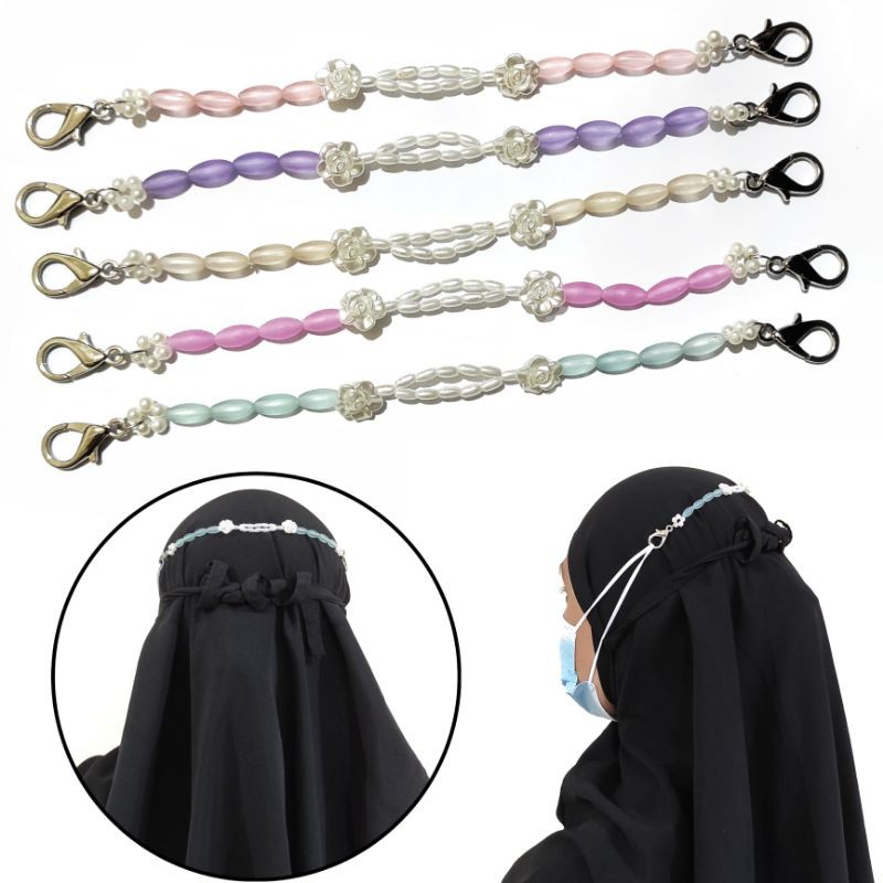 Konektor Masker Hijab Mask Extender Connector Strap Rose Rice Jelly Beads Series