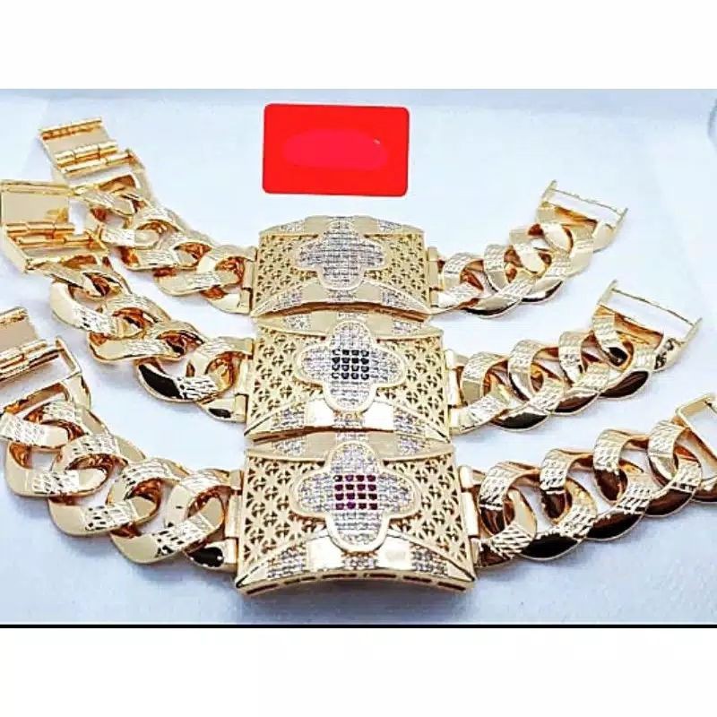 Gelang Xuping Lapis Emas 24K Rantai Plat Super Mewah .