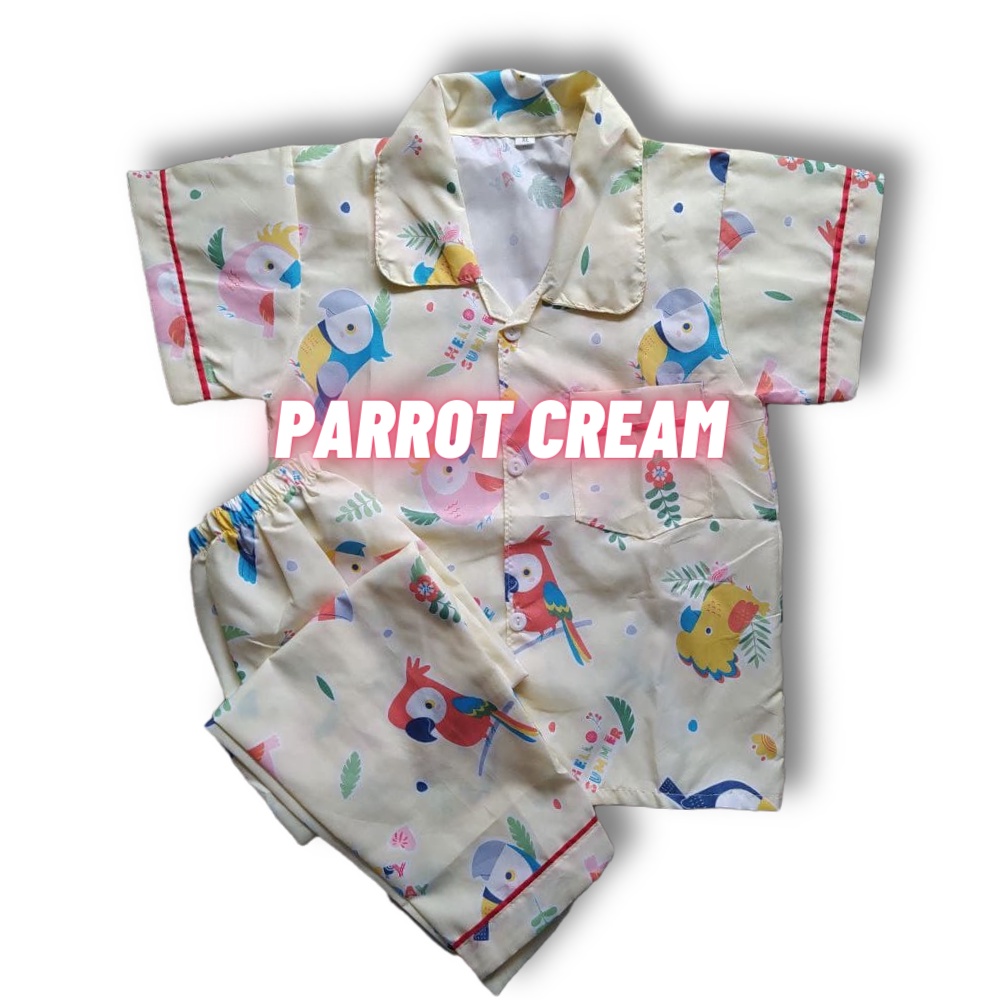 Piyama Anak Laki laki Perempuan 10 Tahun Baju tidur anak usia 12 tahun Bebas Pilih Motif size 12-PAROOT KREM