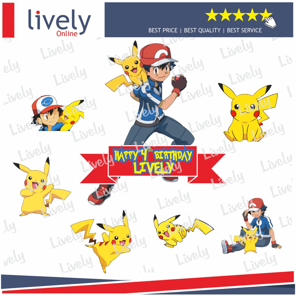 CUSTOM NAMA CAKE TOPPER KARAKTER PIKACHU HIASAN KUE HBD HAPPY BIRTHDAY