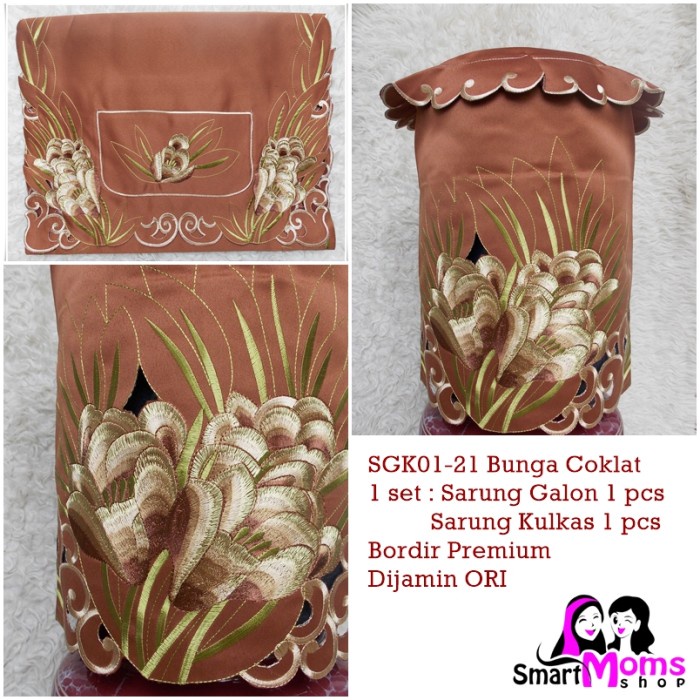 Sarung Galon - Sarung Galon/Sarung Kulkas/Sarung Galon Kulkas Set Bordir Bunga Coklat