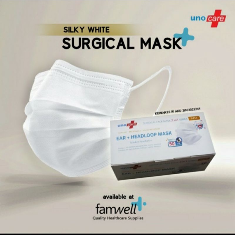 Masker Medis Putih Silky White Unocare 3 Ply 50 Pcs